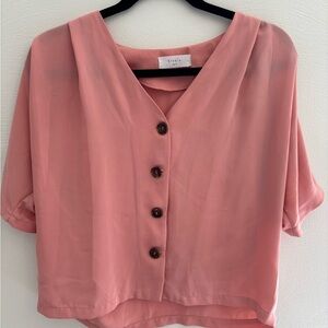 Elodie Pink Short Sleeve Button Front Women's Top - Size S